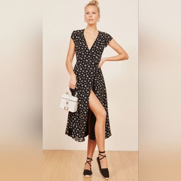 Reformation Dresses & Skirts - Reformation Carina Wrapping Midi Dress Black And White Size Small